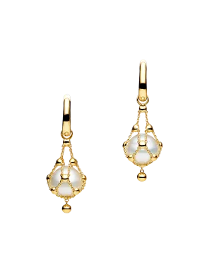 Lavalier Pearl Earrings | 12mm Circle Pearls and Yellow Gold