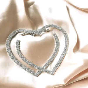Lavish Bold Rhinestone Silver or Gold Heart Hoop Earrings