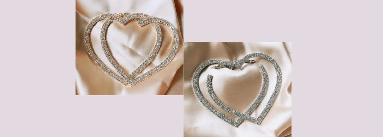 Lavish Bold Rhinestone Silver or Gold Heart Hoop Earrings