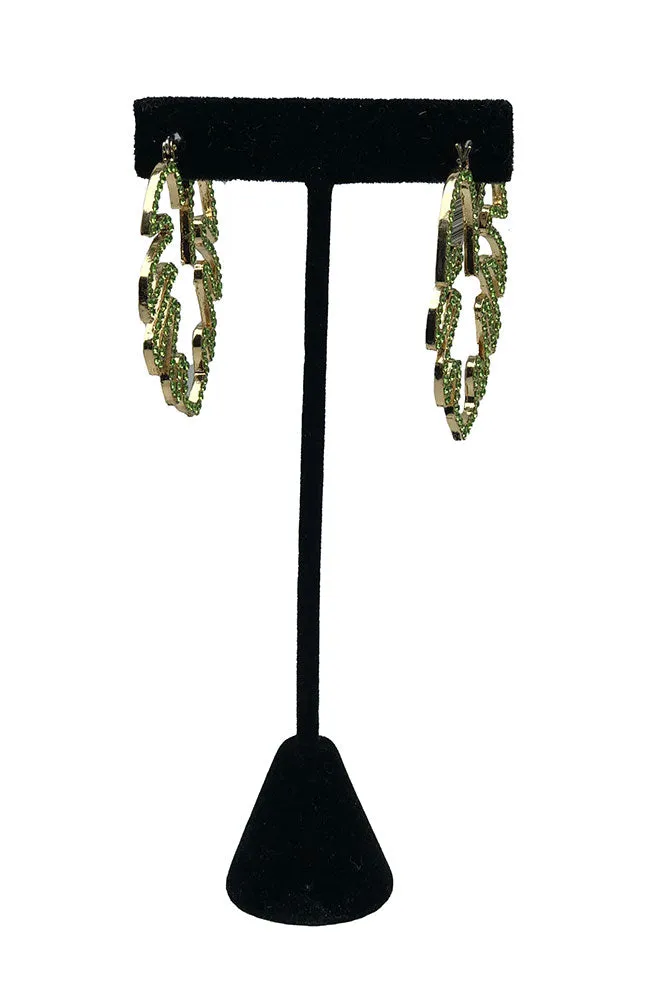 Leaf Earring with Green Stones