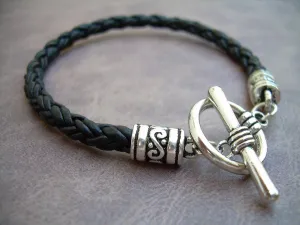 Leather Bracelet, Natural Black Braided, Mens Bracelet, Womens Bracelet, Mens Jewelry , Womens Jewelry