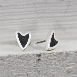 Leather inlay contemporary heart earrings