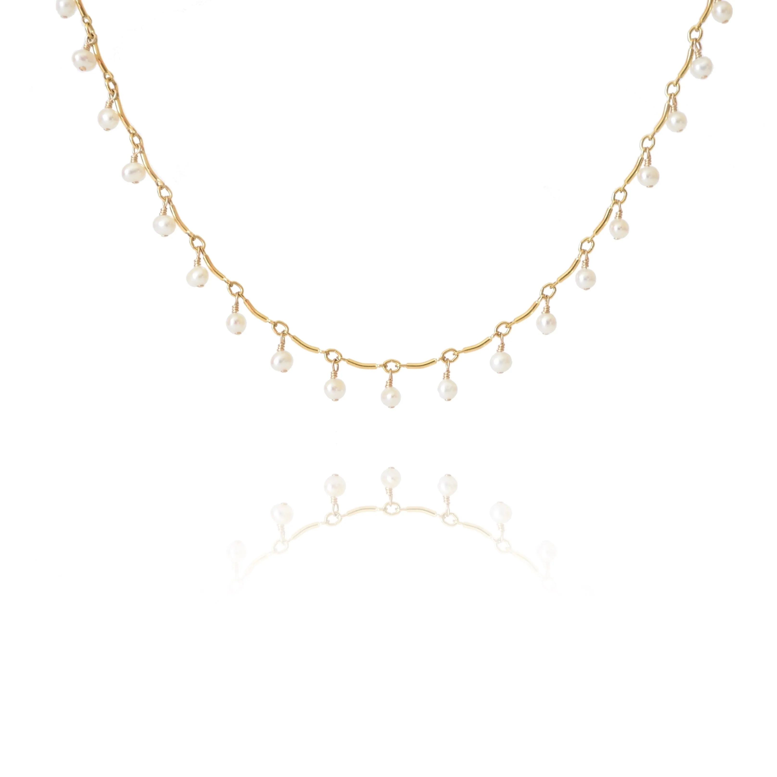 Leticia - White Freshwater Pearl, 14k Gold Filled Necklace