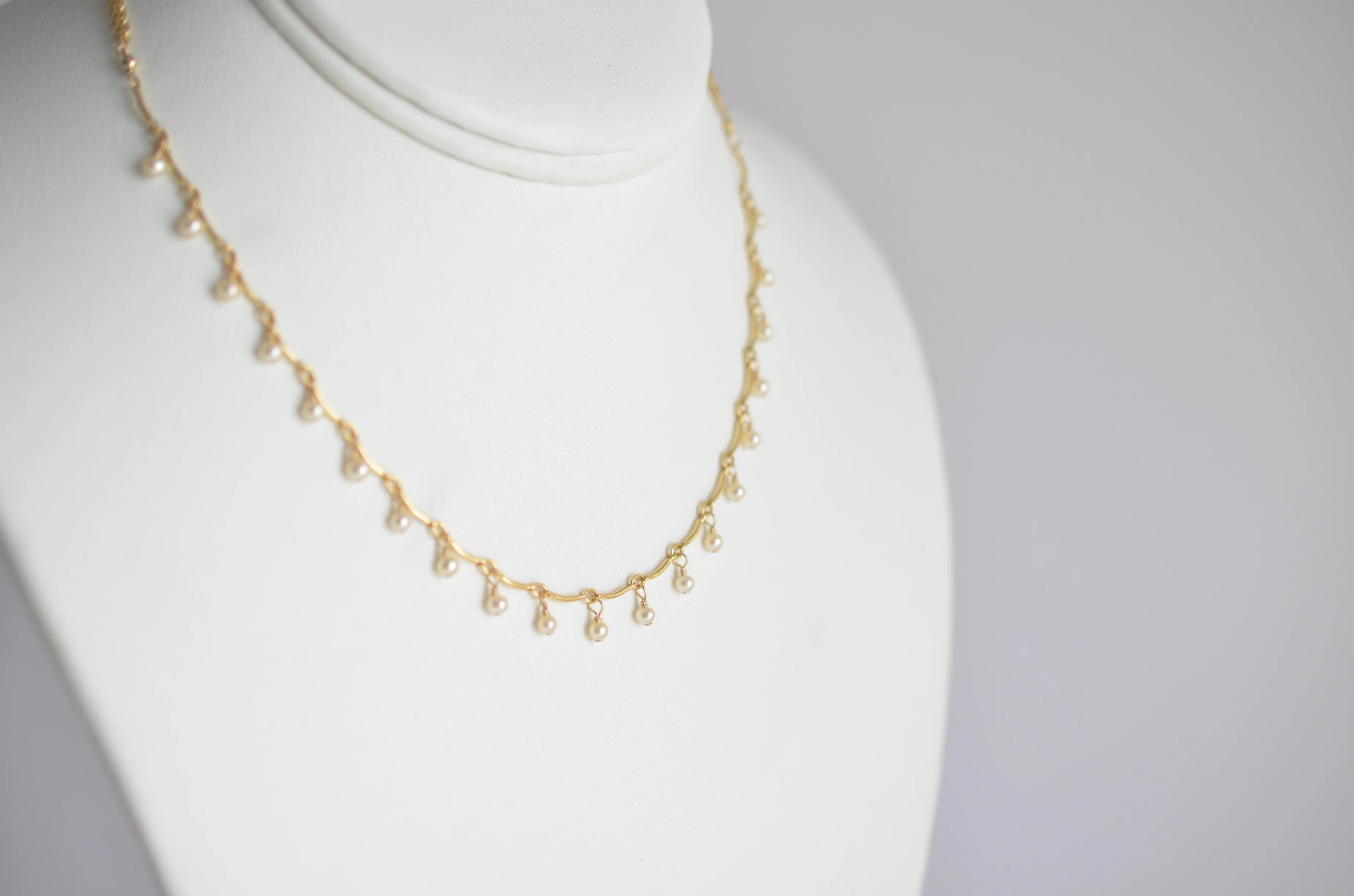 Leticia - White Freshwater Pearl, 14k Gold Filled Necklace