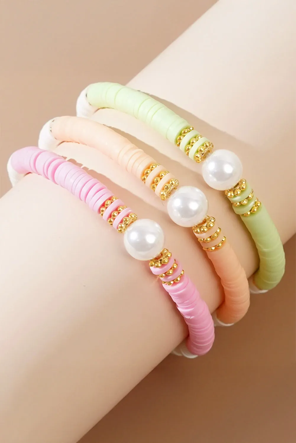 Light Pink Bohemian Style Beaded Stretch Bracelet
