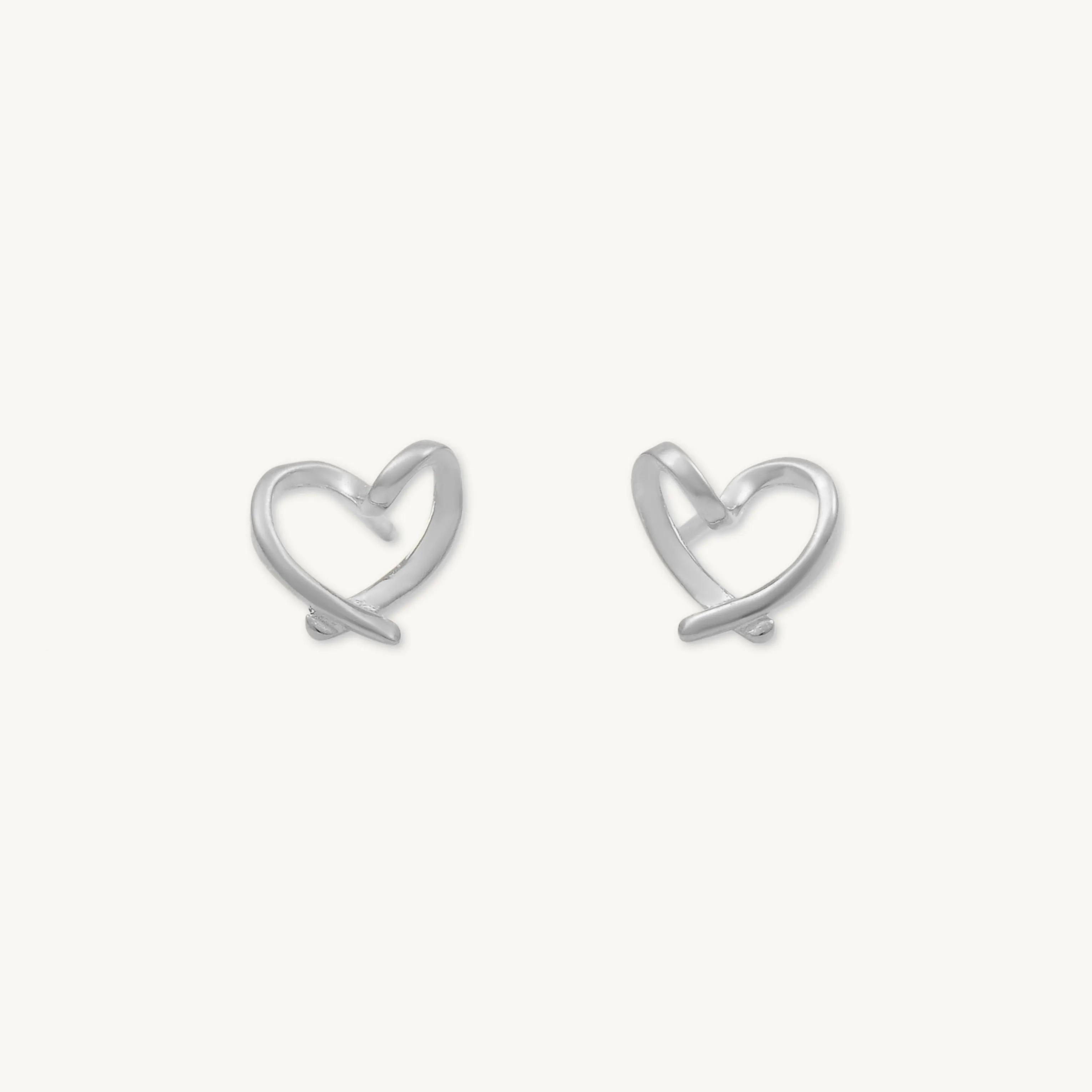 Love Heart Ribbon Stud Earrings