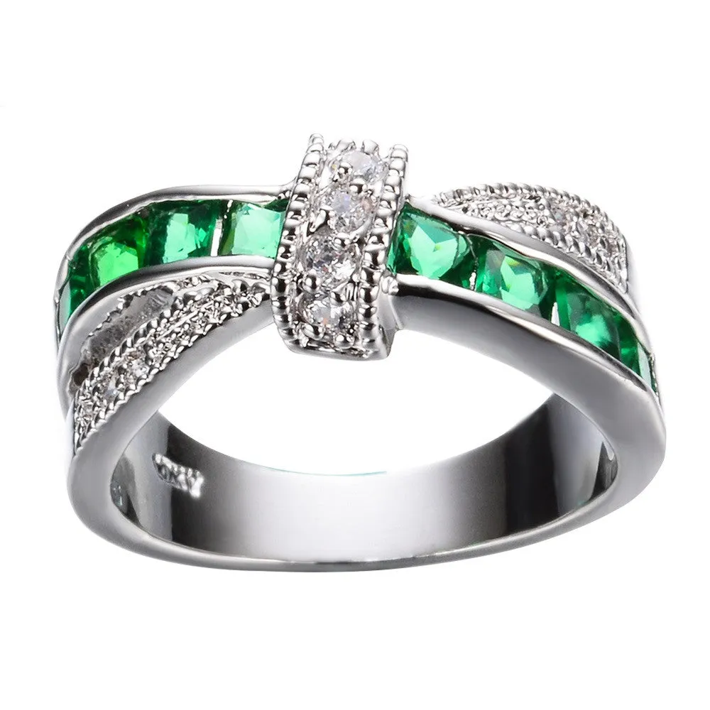 Men Green Cross Ring Fashion White & Black Gold Filled Jewelry Vintage Wedding Rings For Women Birthday Stone Gifts