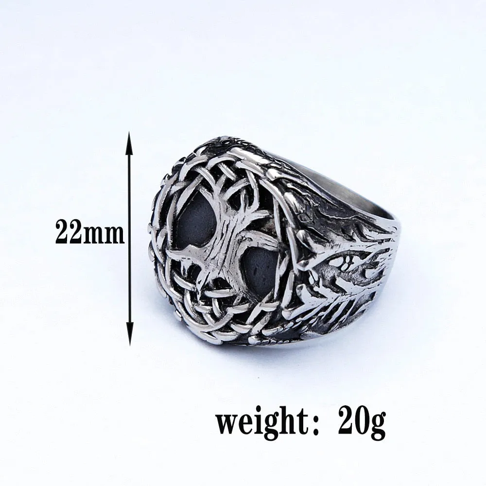 Men Stainless Steel Distressed Viking Tree of Life Rings