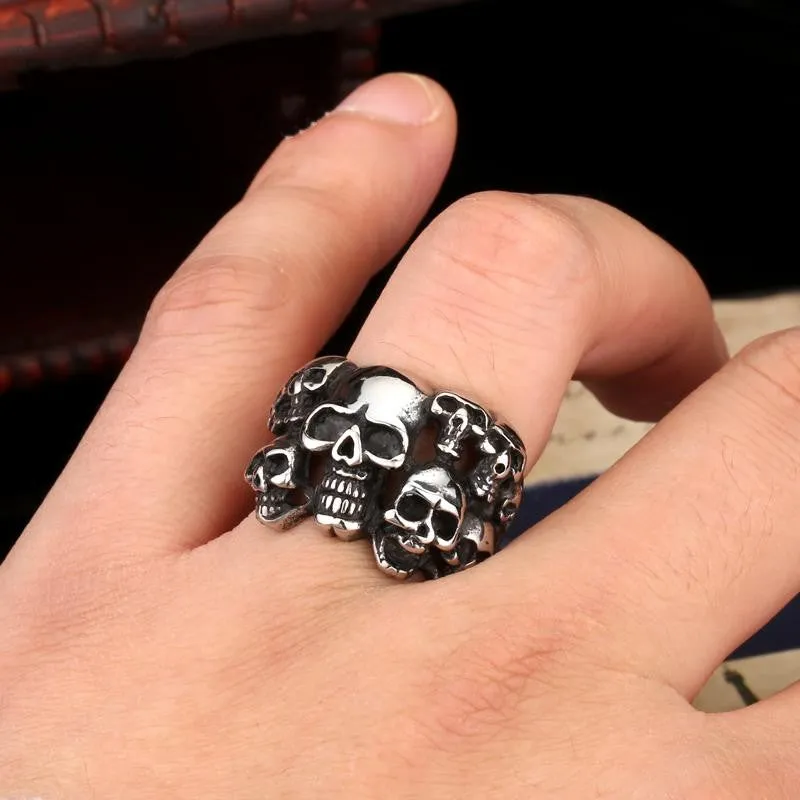 Men's Punk Biker Jewelry lot of multi solid Skull Ring 316L Stainless Steel Jewelry