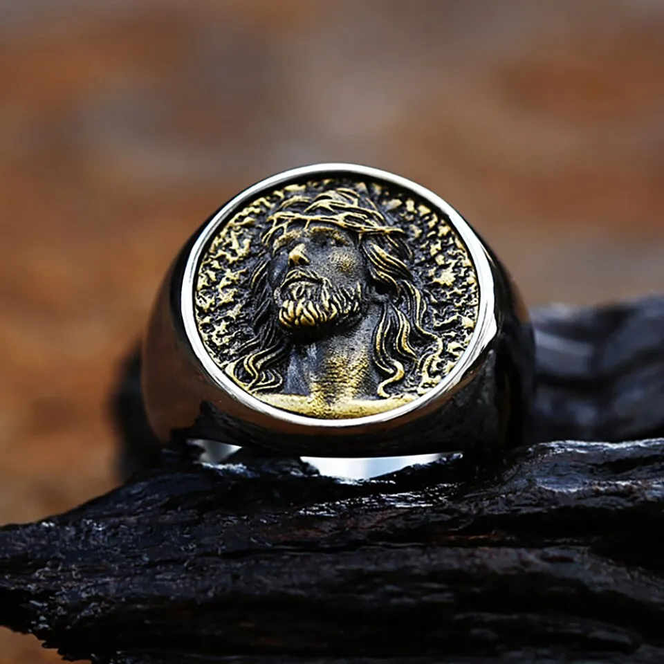 Men's Stainless Steel Religion Jesus Ring Vintage Punk Biker Prayer Christian Rings