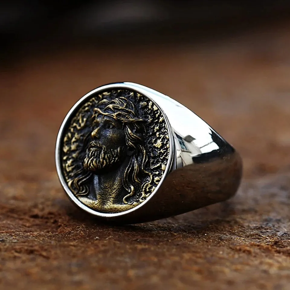 Men's Stainless Steel Religion Jesus Ring Vintage Punk Biker Prayer Christian Rings