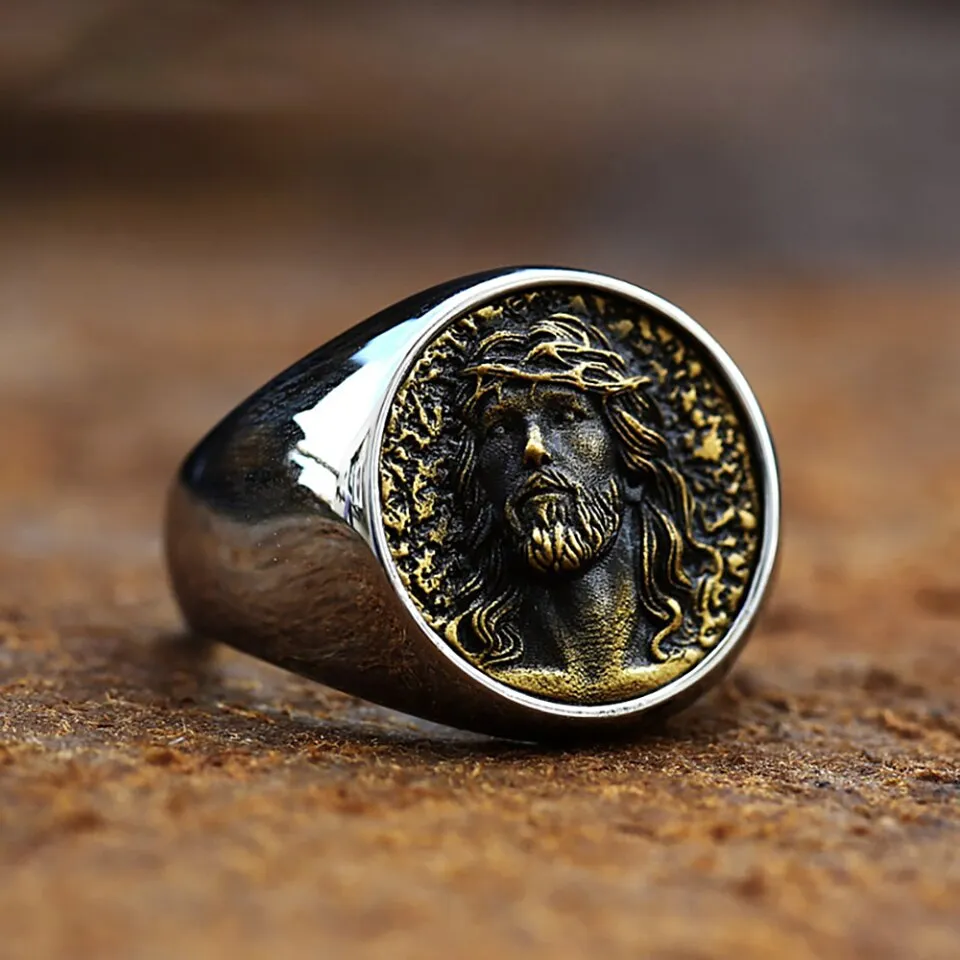 Men's Stainless Steel Religion Jesus Ring Vintage Punk Biker Prayer Christian Rings