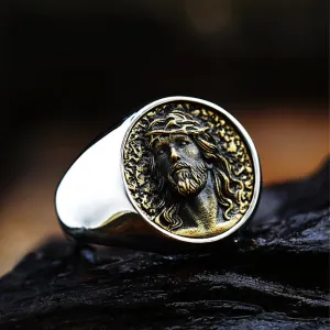Men's Stainless Steel Religion Jesus Ring Vintage Punk Biker Prayer Christian Rings