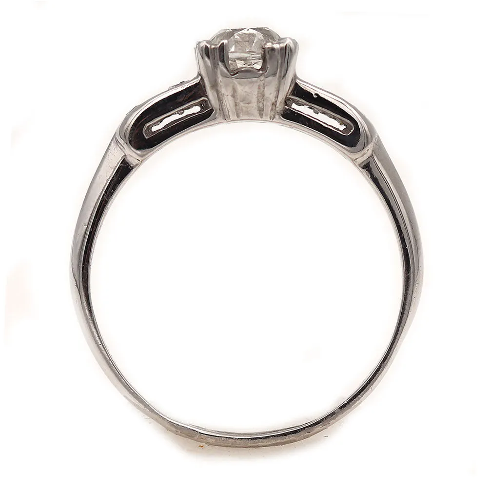 Mid-Century 1.05 CTW Diamond Platinum Vintage Engagement Ring Baguettes GIA H/SI1