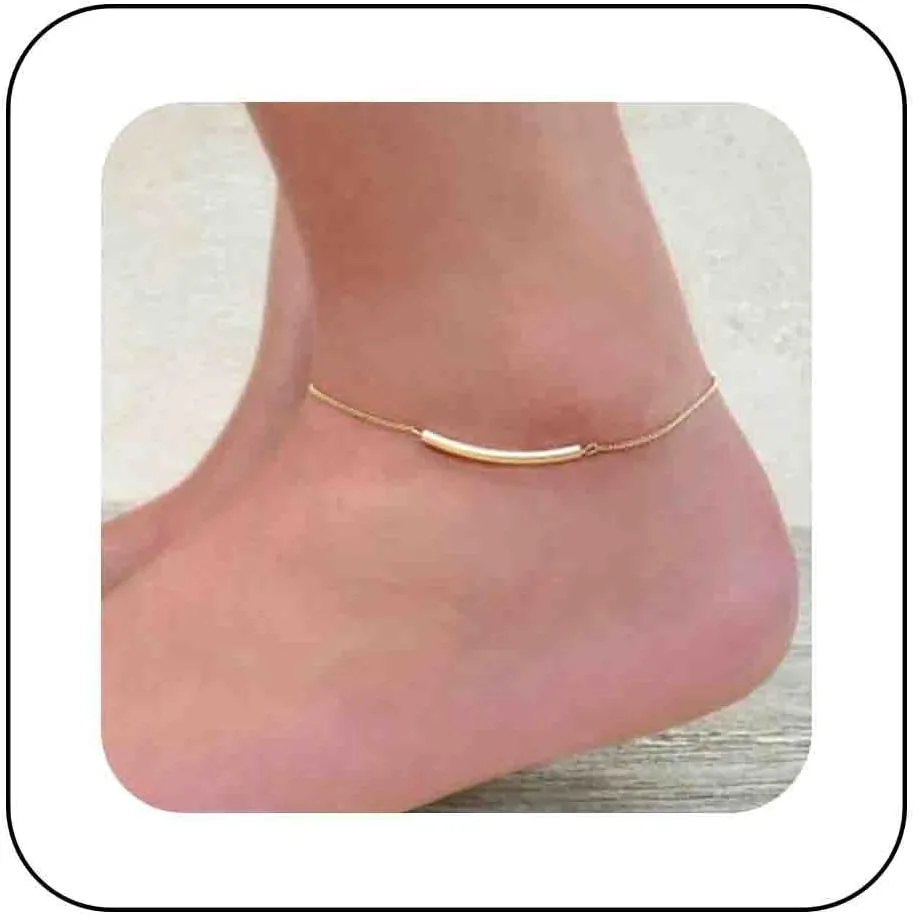 Minimalist Gold Chain Anklet Bracelet Curved Tube Bar Anklet Chain Gold Curved Foot Chain Anklet Long Bar Anklet Bracelet Jewelry for Women