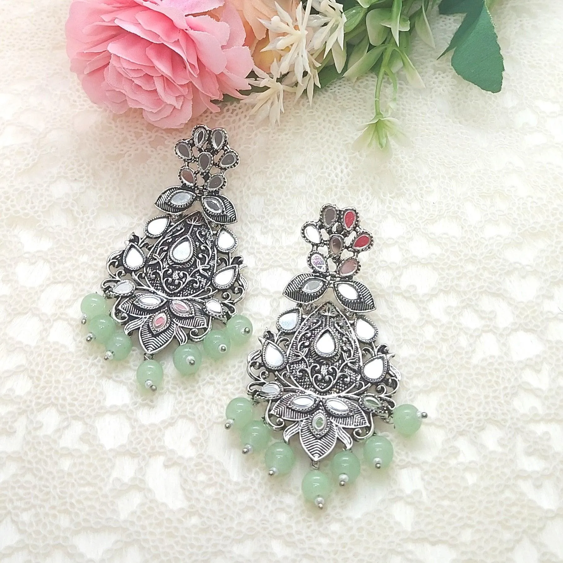 MINTY-CONTEMPORARY OXIDISED EARRINGS