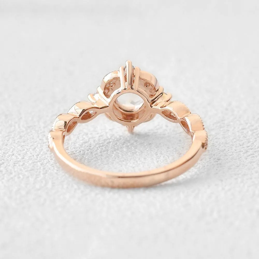 Moonstone & Moissanite Rose Gold Art Deco Ring