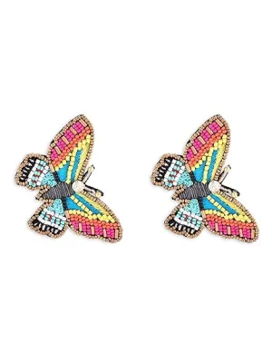 Multicolor Beaded Contemporary Butterfly Studs Earring