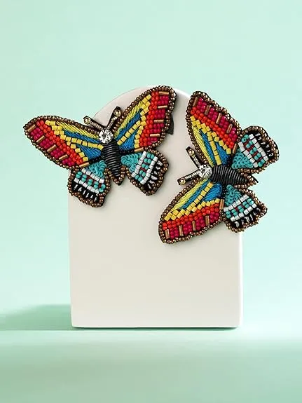 Multicolor Beaded Contemporary Butterfly Studs Earring