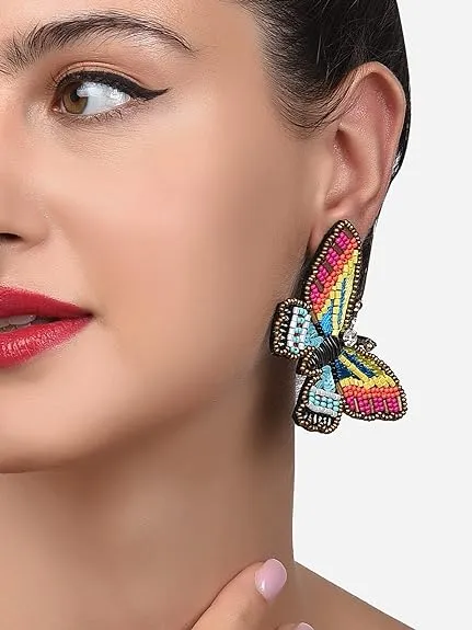 Multicolor Beaded Contemporary Butterfly Studs Earring