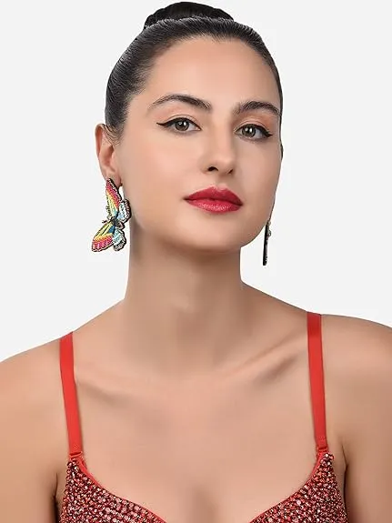 Multicolor Beaded Contemporary Butterfly Studs Earring