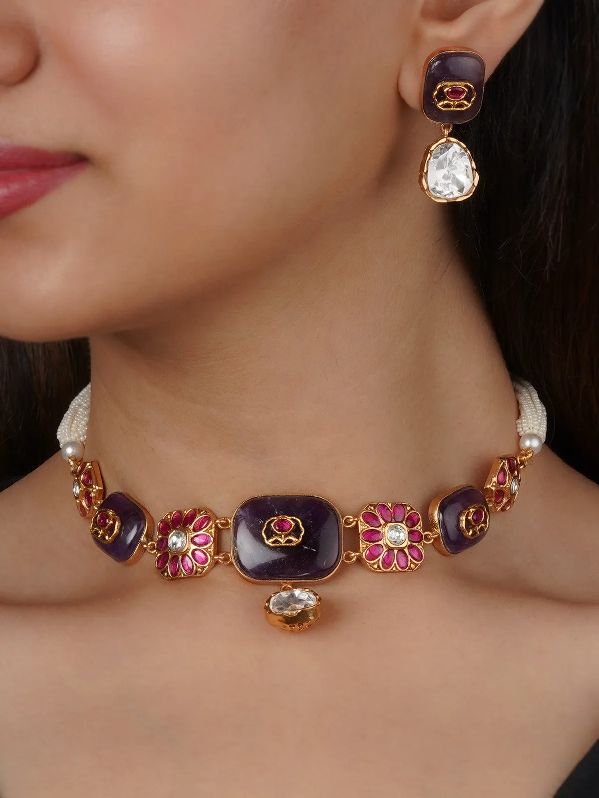 Multicolor Gold Plated Contemporary Necklace Set - PK-S278M