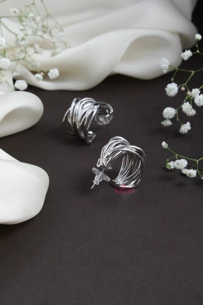 Multilayer Contemporary Silvertone Earring