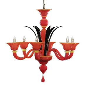 Murano Chandelier - 6 Bulbs - Orange-yellow and black