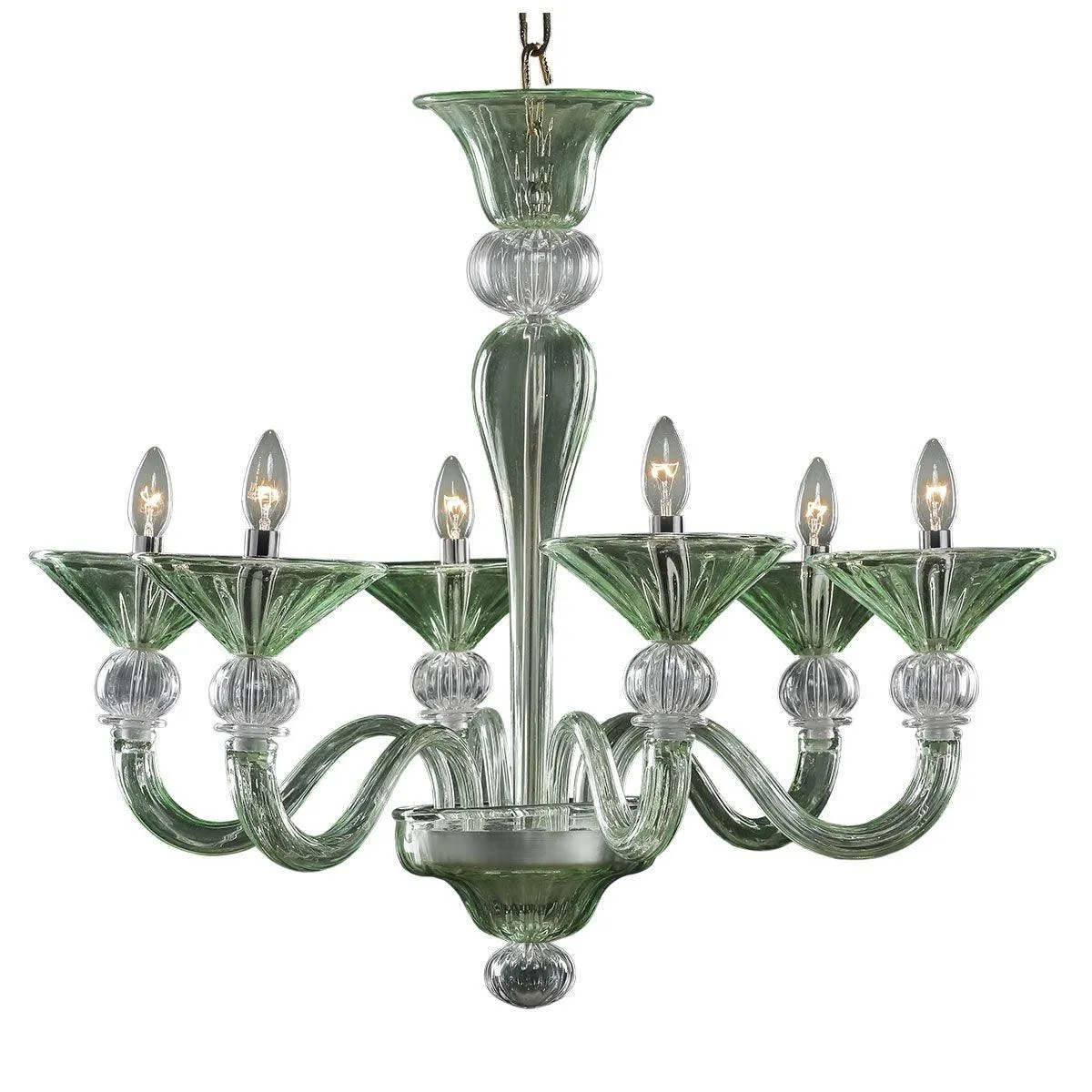 Murano Chandelier - 6 Bulbs - Transparent and green