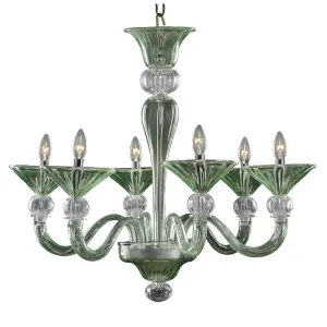 Murano Chandelier - 6 Bulbs - Transparent and green