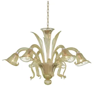 Murano Chandelier - 6 Bulbs - Transparent and honey