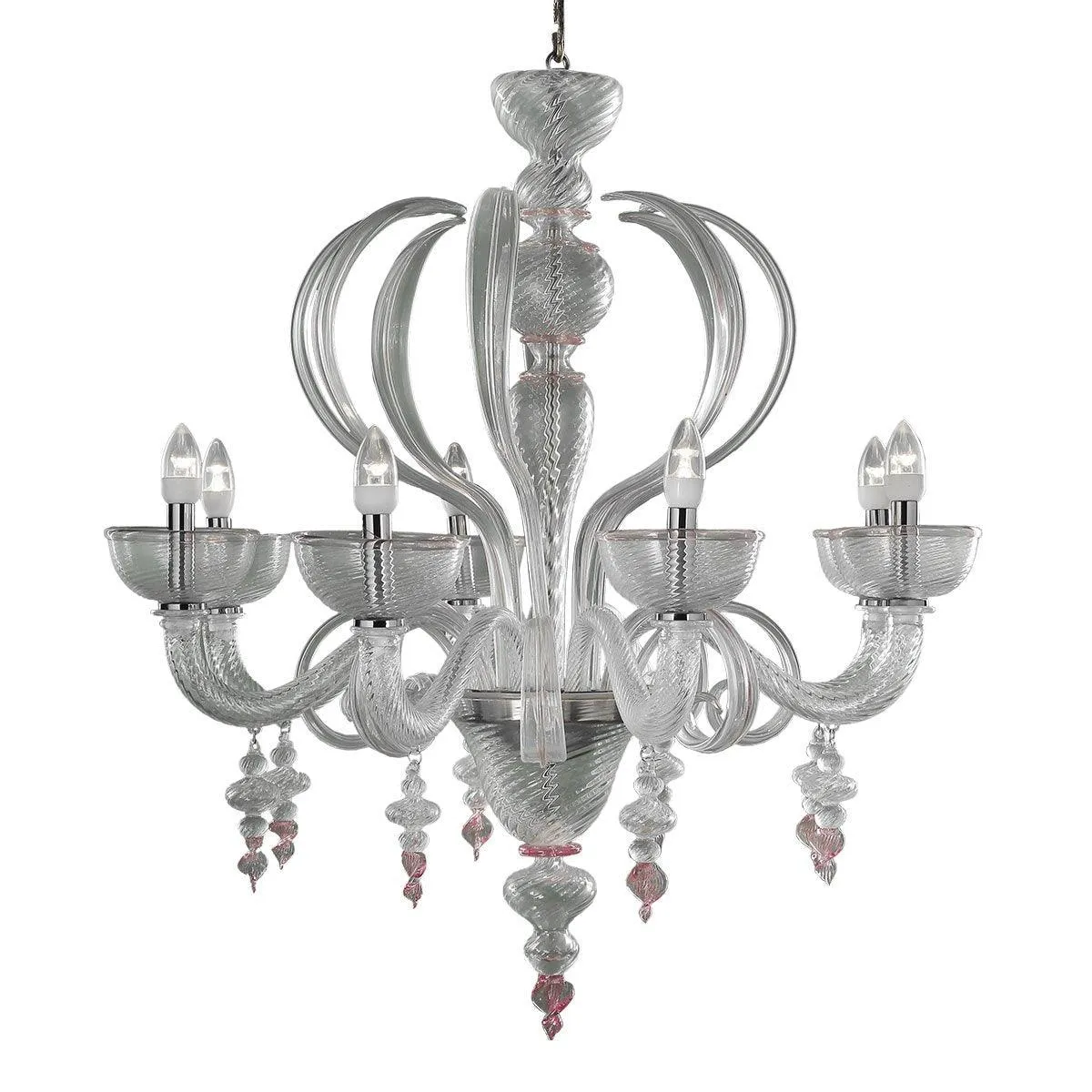 Murano Chandelier - 8 Bulbs - Transparent rose