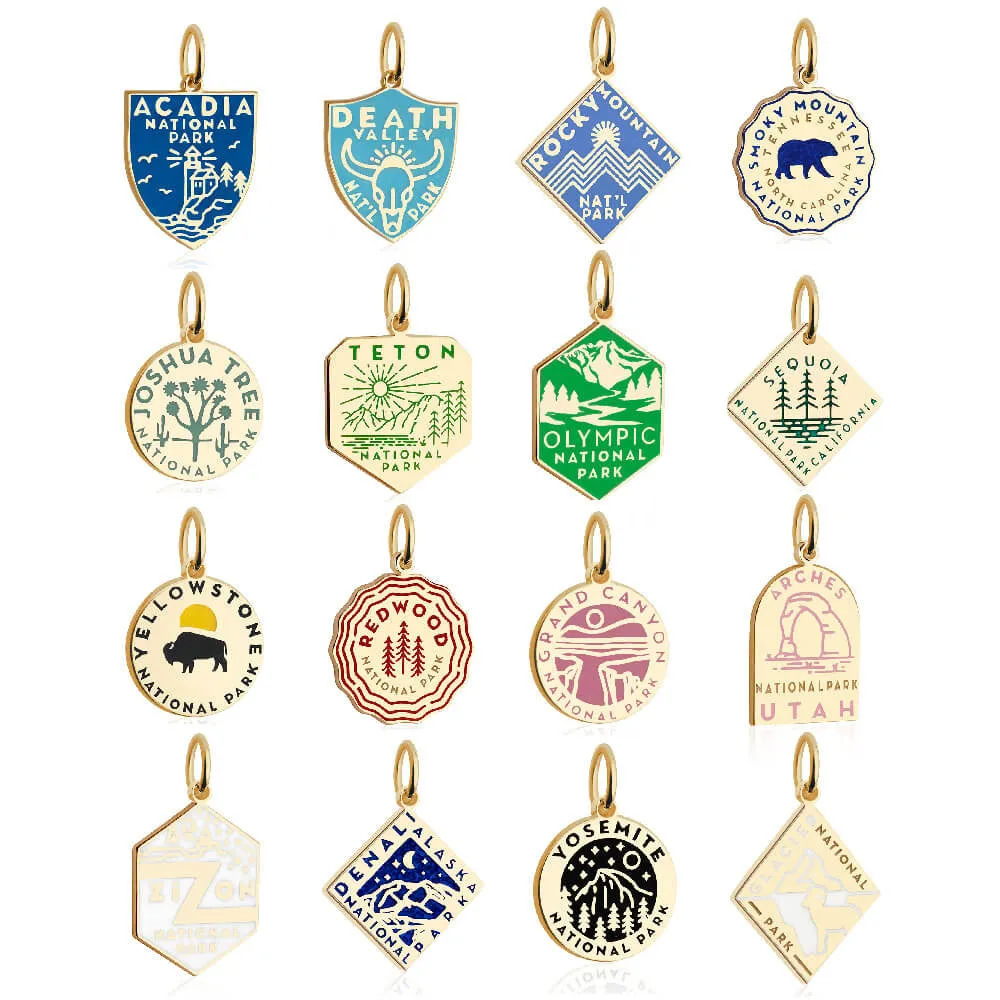 National Park Necklace Bundle, 2 gold enamel charms