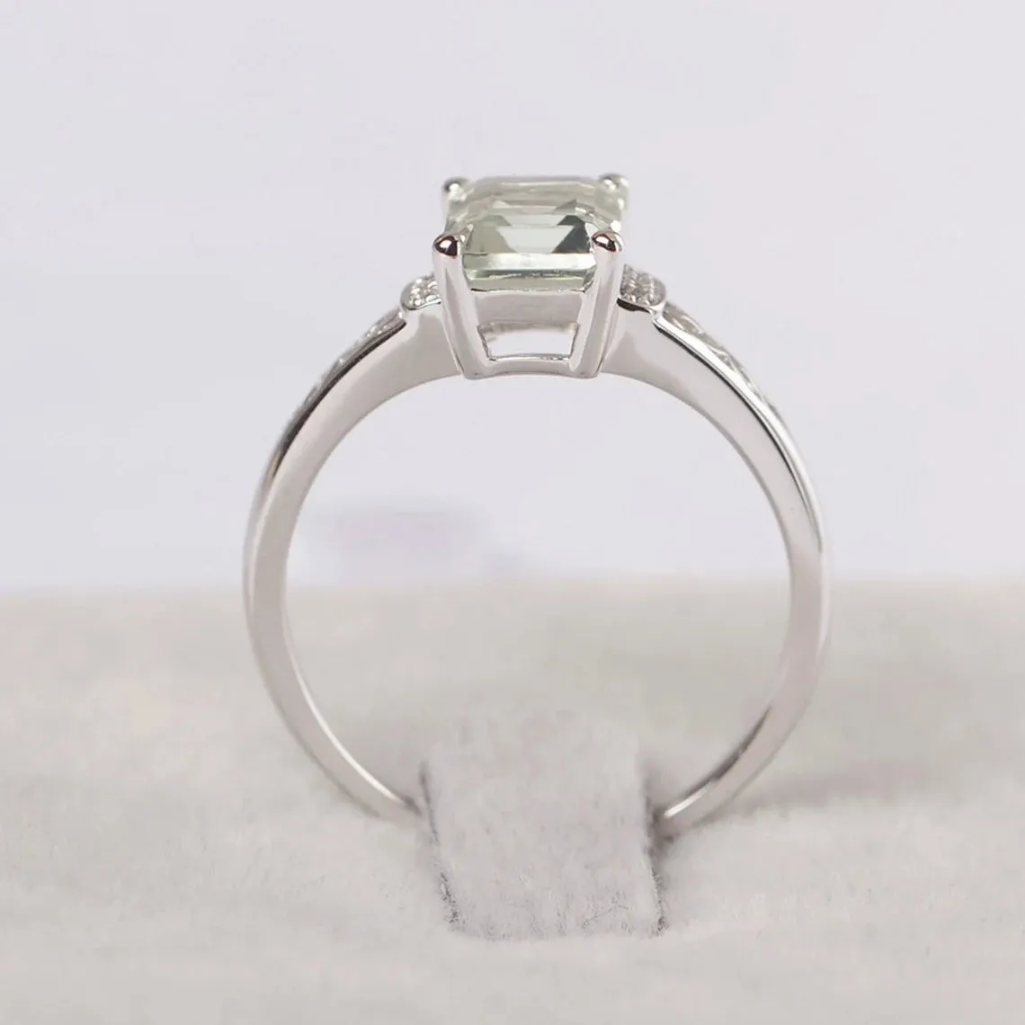 Natural Emerald Cut Green Amethyst Wedding Ring - 925 Sterling Silver Ring