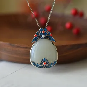 Natural Hetian Jade Water Drop Ethnic Wind Necklace
