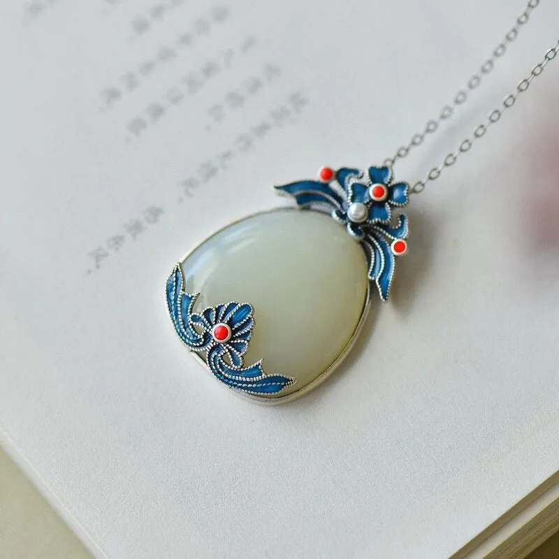 Natural Hetian Jade Water Drop Ethnic Wind Necklace