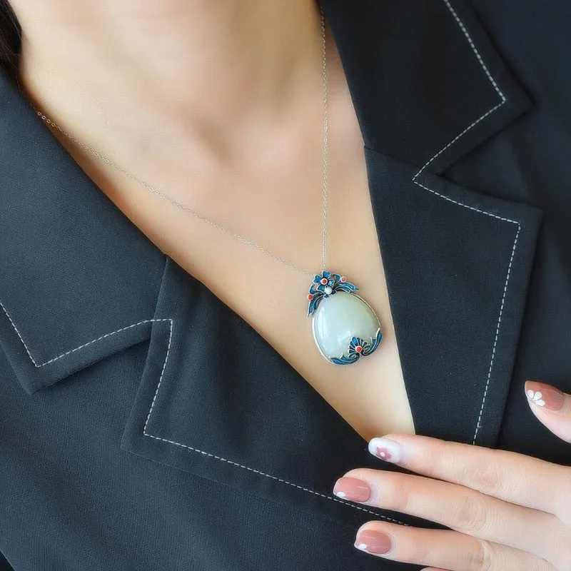 Natural Hetian Jade Water Drop Ethnic Wind Necklace