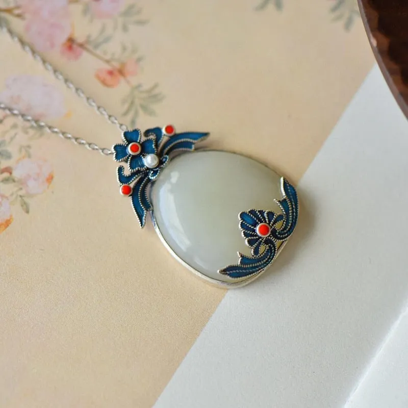 Natural Hetian Jade Water Drop Ethnic Wind Necklace