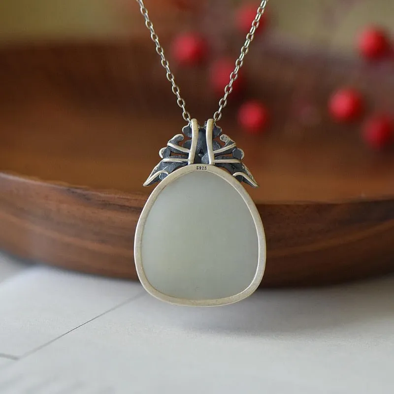 Natural Hetian Jade Water Drop Ethnic Wind Necklace