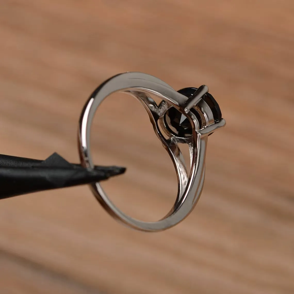 Natural Oval Cut Black Onyx Solitaire Rings - 925 Sterling Silver Rings