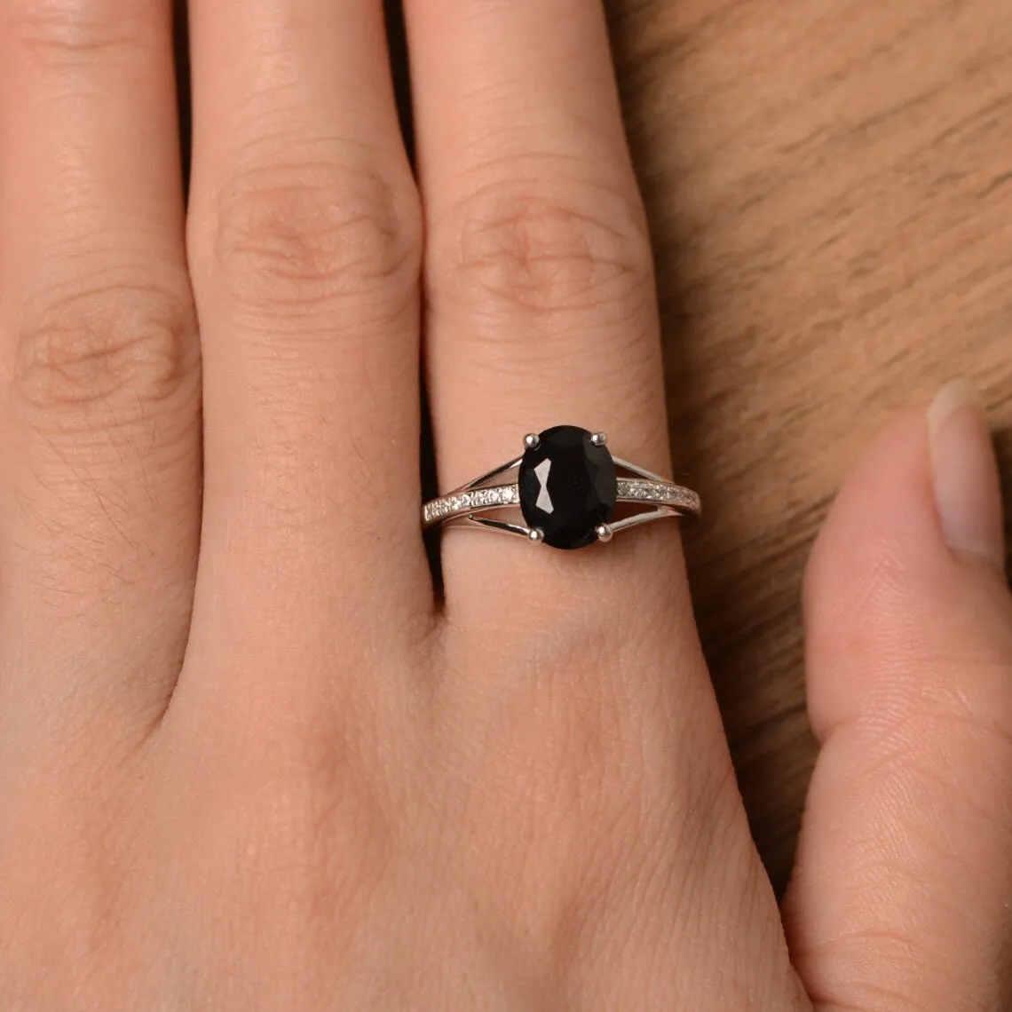 Natural Oval Cut Black Onyx Solitaire Rings - 925 Sterling Silver Rings