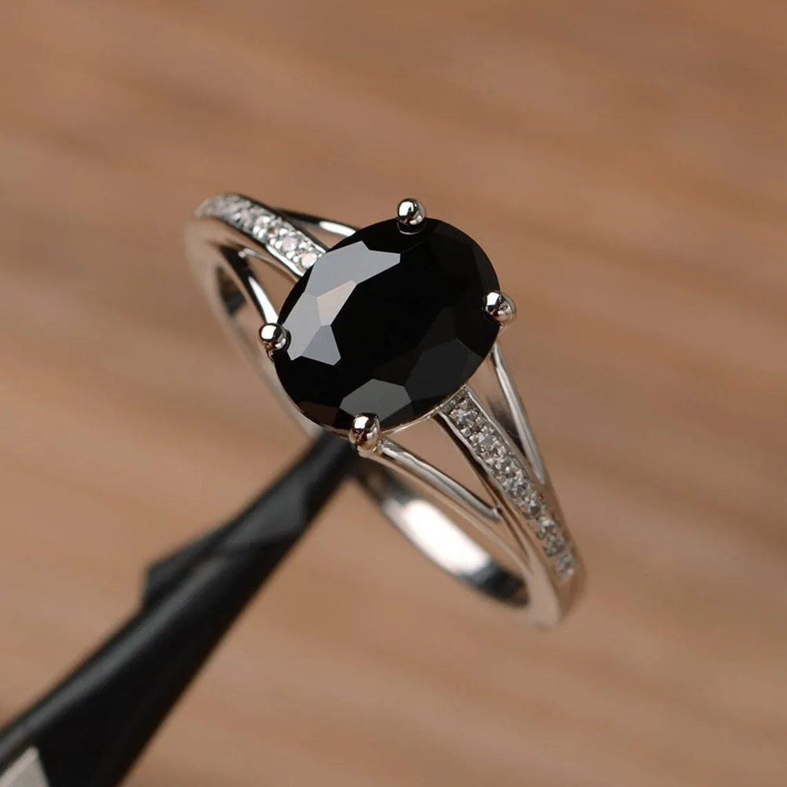 Natural Oval Cut Black Onyx Solitaire Rings - 925 Sterling Silver Rings