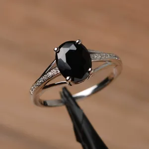 Natural Oval Cut Black Onyx Solitaire Rings - 925 Sterling Silver Rings