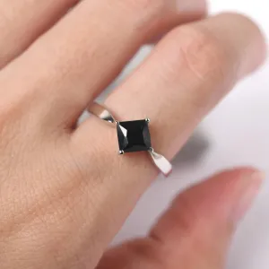 Natural Square Cut Black Onyx Promise Ring - 925 Sterling Silver Ring