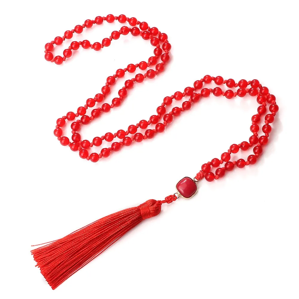 Natural Stone Red Stone Prayer Beaded 108 Mala Necklaces Women Men
