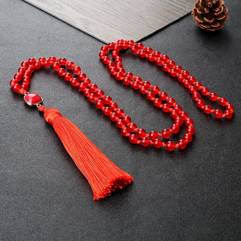 Natural Stone Red Stone Prayer Beaded 108 Mala Necklaces Women Men