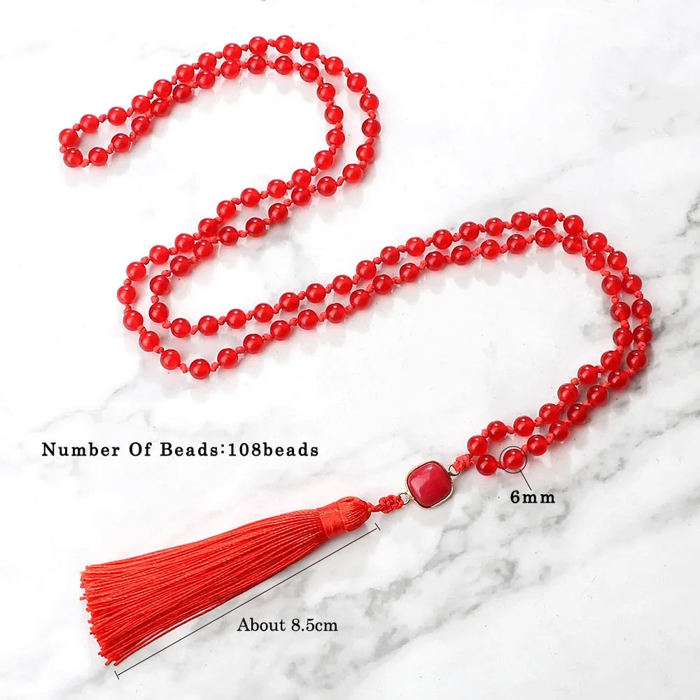 Natural Stone Red Stone Prayer Beaded 108 Mala Necklaces Women Men