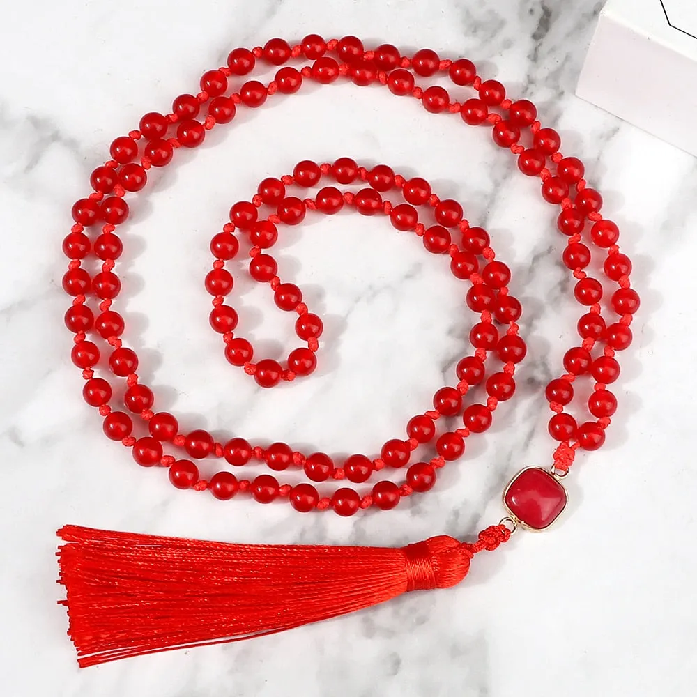 Natural Stone Red Stone Prayer Beaded 108 Mala Necklaces Women Men