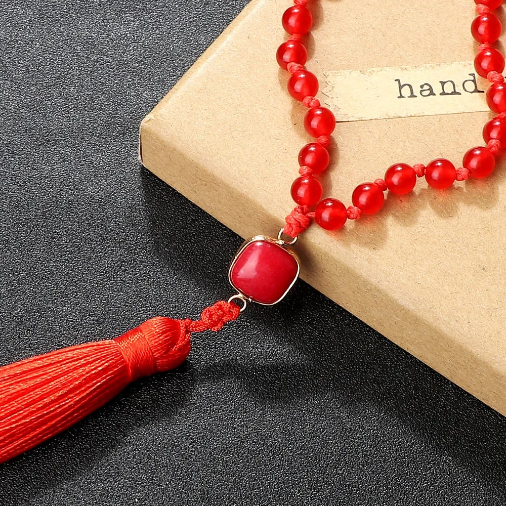 Natural Stone Red Stone Prayer Beaded 108 Mala Necklaces Women Men