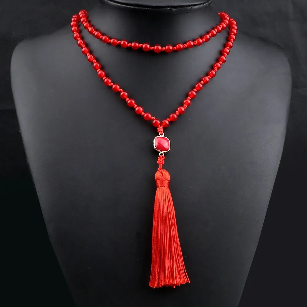 Natural Stone Red Stone Prayer Beaded 108 Mala Necklaces Women Men